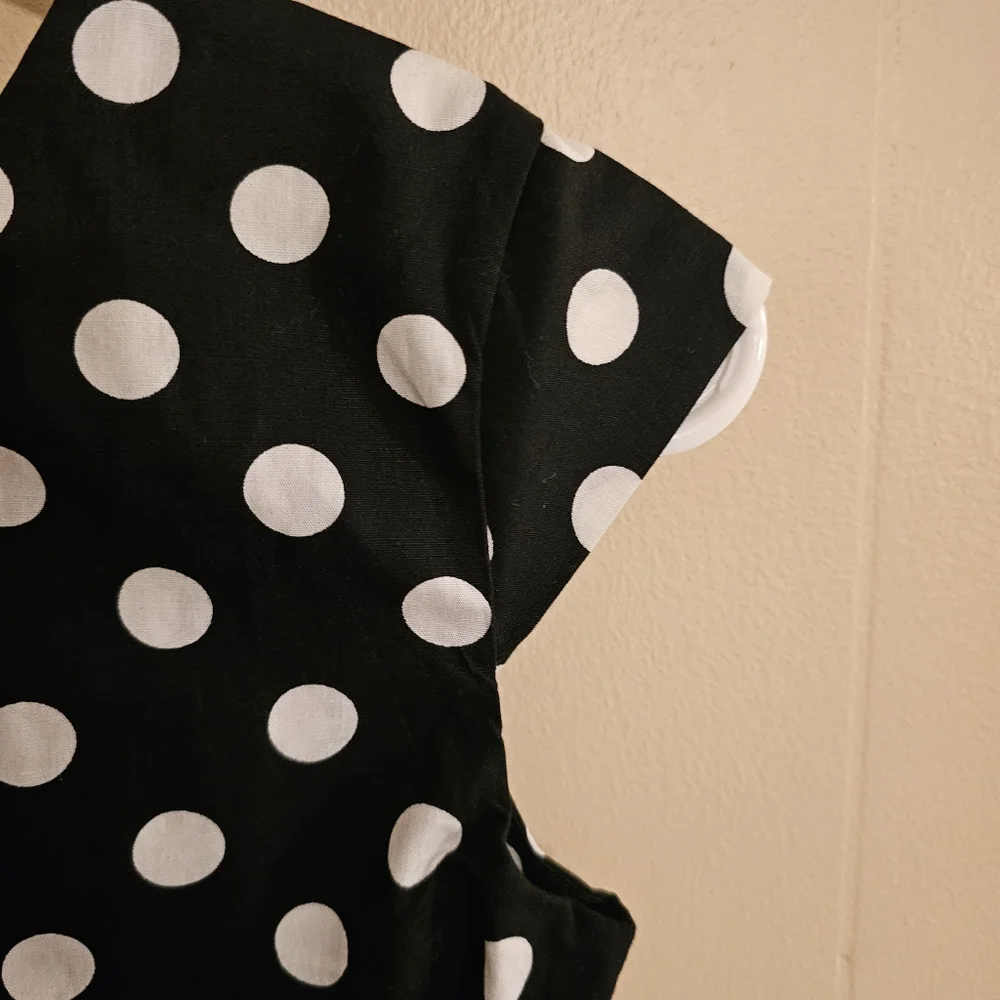 Black and White Polka Dot XL Girls Belted Swing Dress